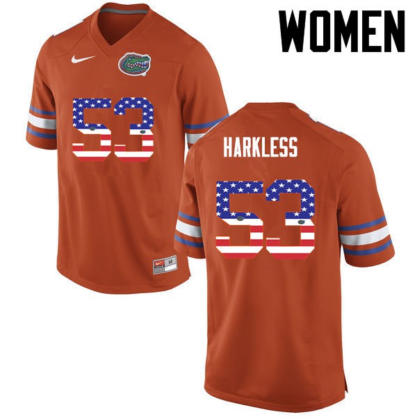 Florida Gators Women #53 Kavaris Harkless College Football Jersey USA Flag Fashion Orange